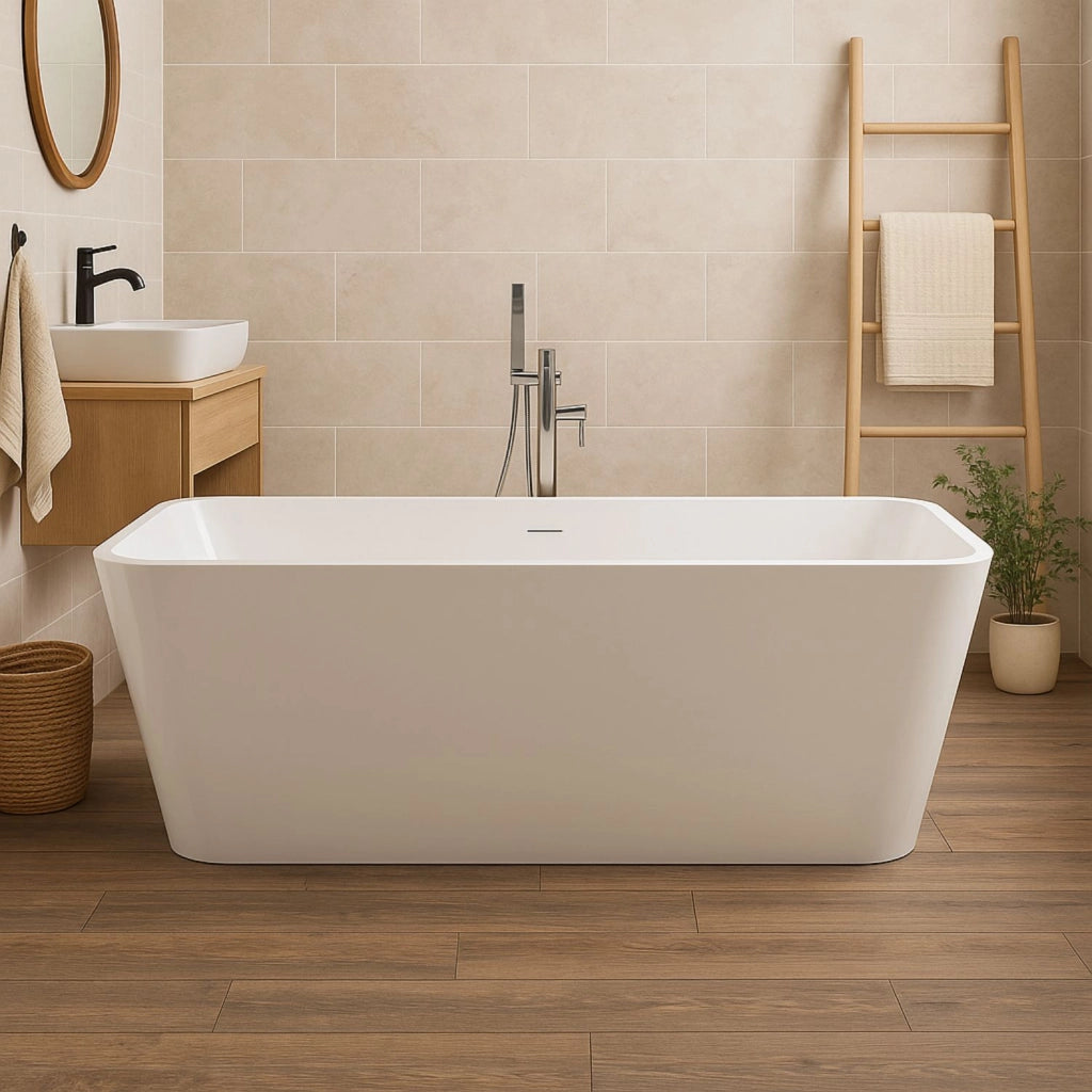 Vasca da bagno freestanding rettangolare acrilico bianco lucido 3 misure *** misure 160x80x58 cm, confezione 1