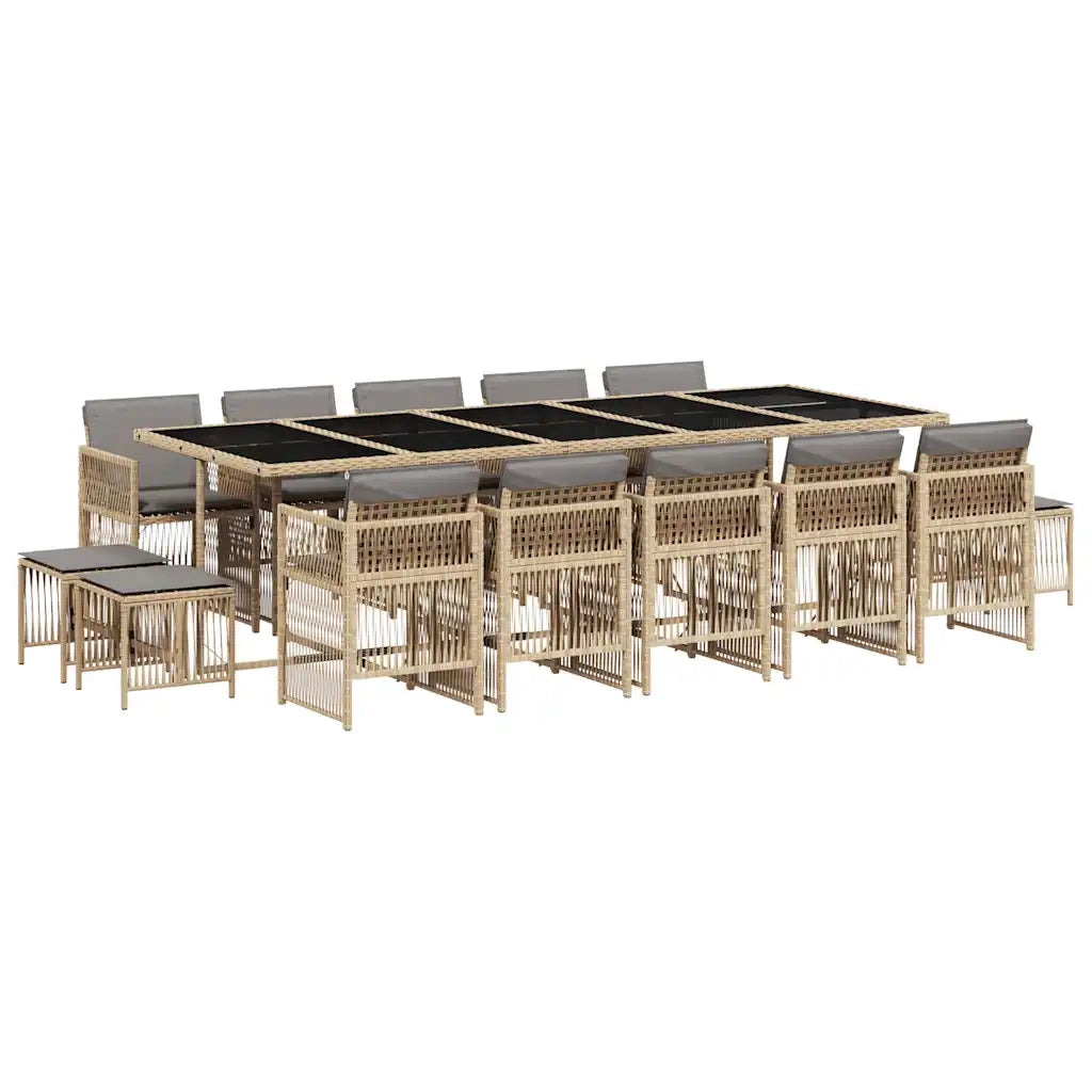 Set Pranzo da Giardino 15 pz con Cuscini Beige Misto Polyrattan 3210996