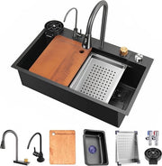 Ottimizza la tua cucina con la nostra vasca da doccia in acciaio inossidabile nero (80 x 45 cm) - Compresa di rubinetto estraibile e accessori!