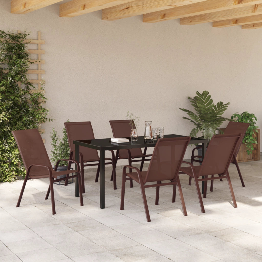 Set da Pranzo da Giardino  in 7 Pezzi Marrone Textilene e Acciaio