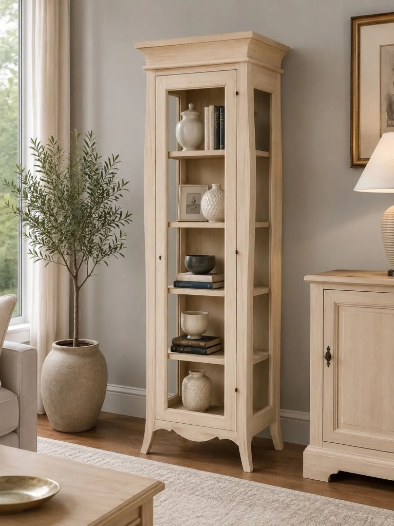 Vetrina classica bombata 1 porta dx in legno grezzo l.71 p.48 h.204 (3095) - Mobili 2G