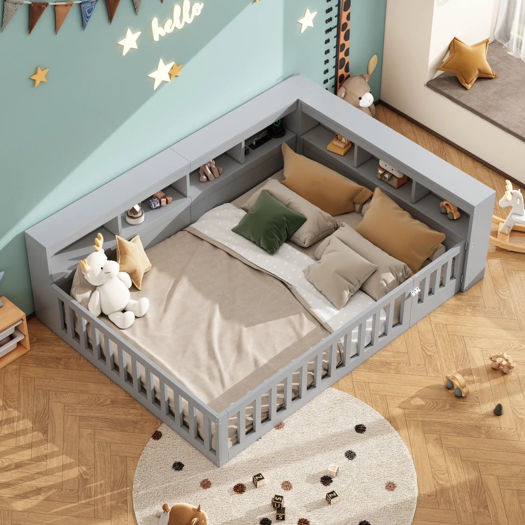 OKWISH Letto Divano 140×190 cm, Letto Matrimoniale con Presa, USB, Vano Portaoggetti e Sponda Estraibile, senza Materasso, Grigio