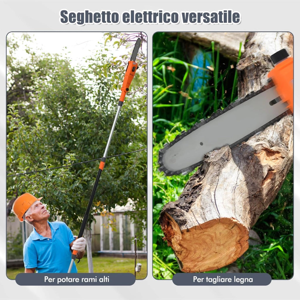 Motosega Telescopica Elettrica da 212-286 cm, Motosega Multiangolare 11 m/s Potenza 750 W con Testa Regolabile e Asta in Alluminio Retrattile, Installazione senza Attrezzi