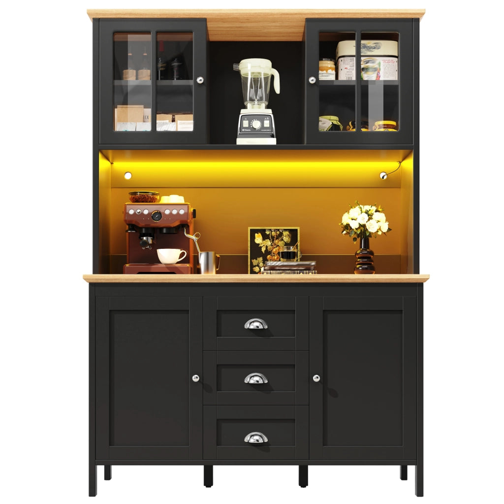 Credenza alta con LED, 4 ante e 3 cassetti, 120x40x179 cm