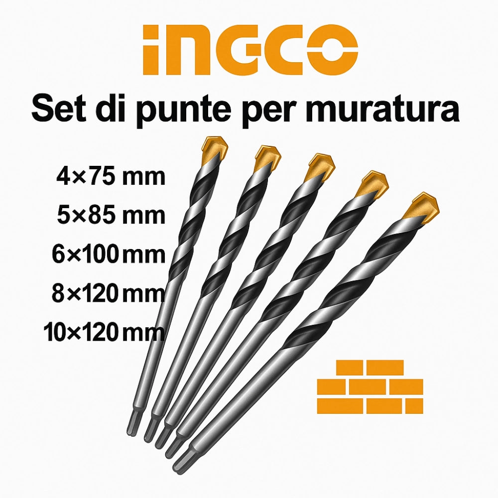 Set 5 punte acciaio trapano muratura foratura precisa professionale