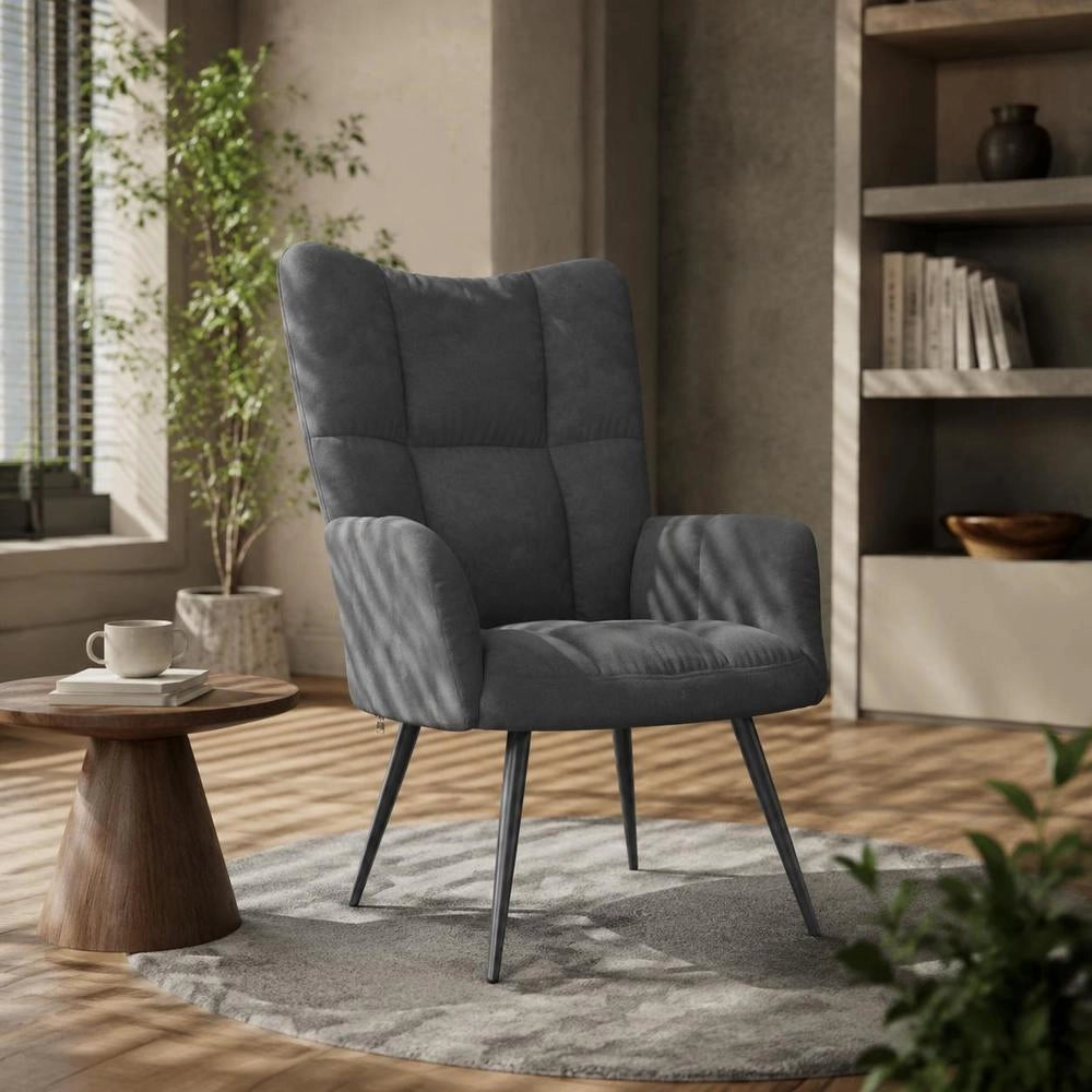 Reclining Armchair In Dark Grey Velvet