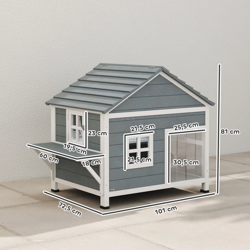 Casetta per Gatti 2 Piani Legno con Tetto Aperto e Piattaforma ¨C zephmum ¨C 101x72,5x81cm Grigio