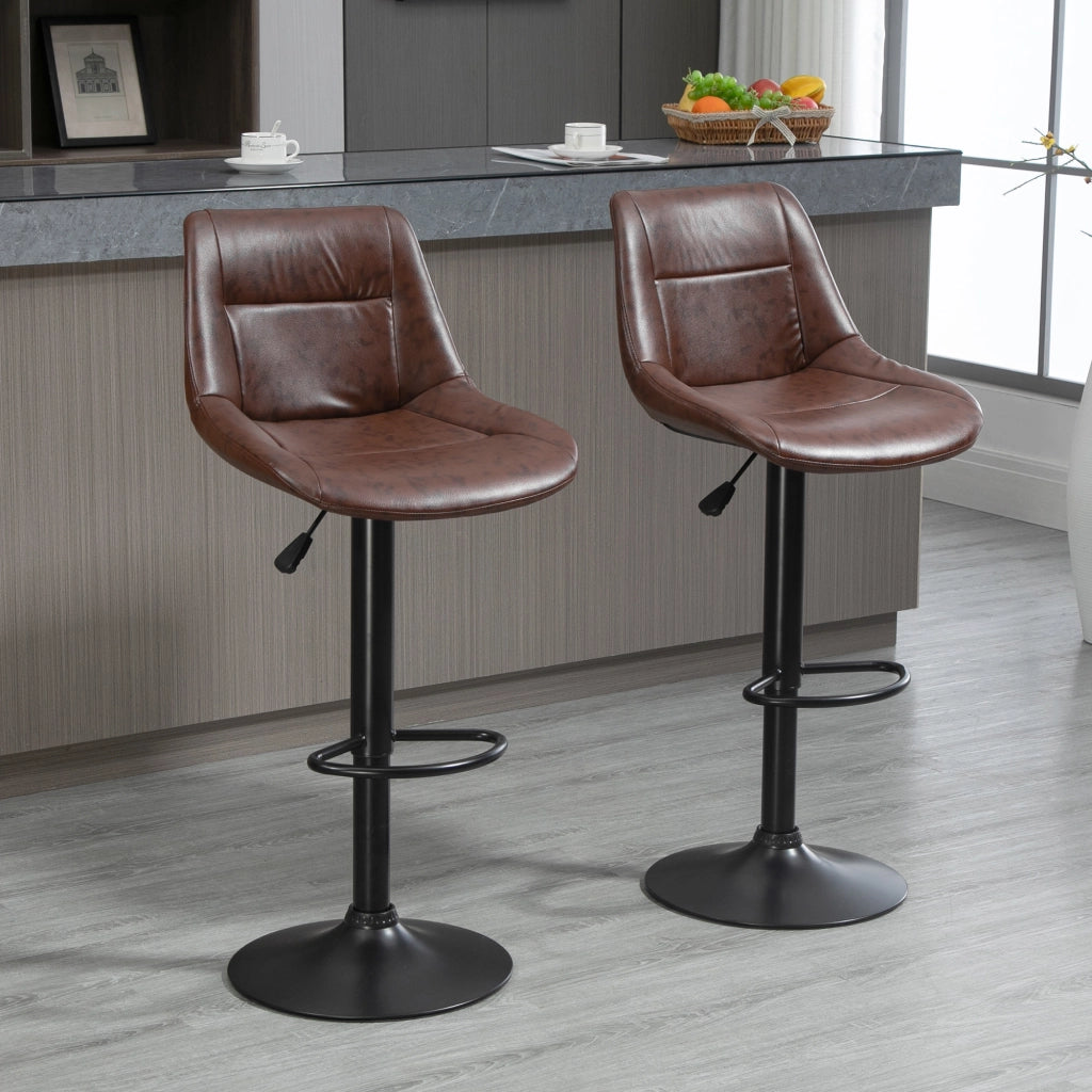 Set 2 Sgabelli da Bar Vintage 46,5x50x88-108 cm Seduta in Finta Pelle Marrone