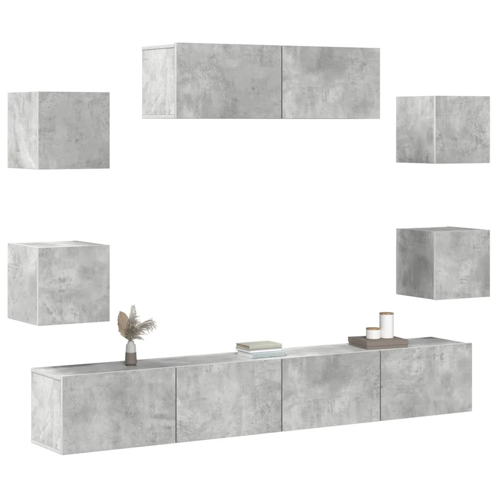 Set di Mobili Porta TV 7 pz | Armadietto TV | Mobile Porta TV Grigio Cemento in Legno Multistrato