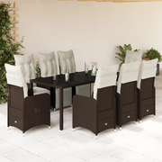 Set BistrÃ² da Giardino 9 pz con Cuscini in Polyrattan Marrone