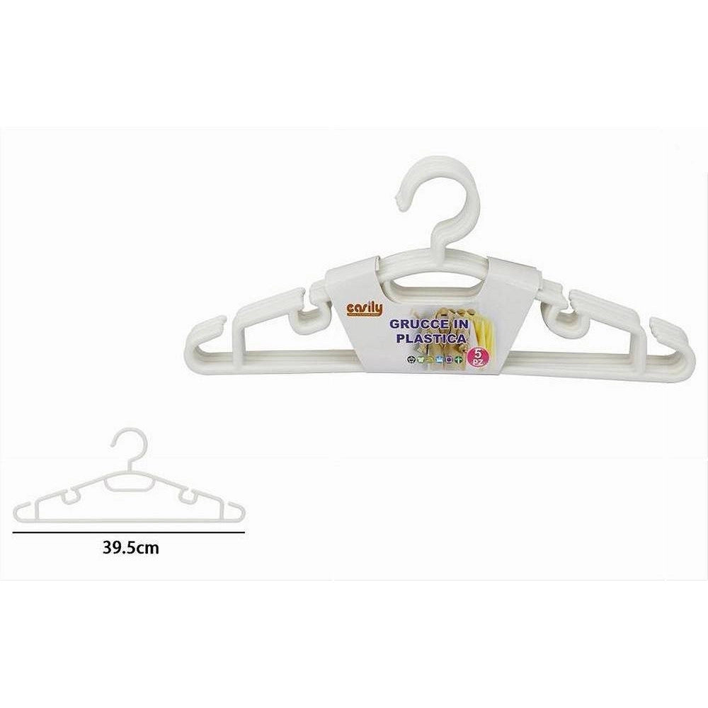 Trade Shop - Set 5pz Grucce Stampelle Appendiabito In Plastica Vestiti Pantaloni Bianco 79319 -