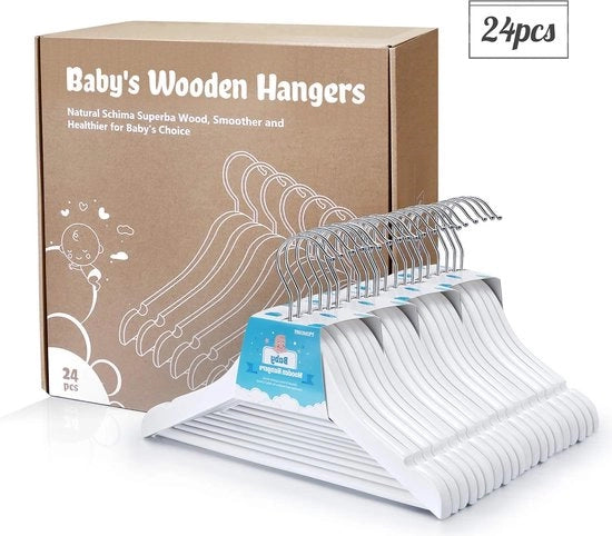 Set di appesi per bambini da 24 appesi in legno con chiusura a molla e gancio rotativo 360° per bambini e bambini in età prescolare - appesi in legno per abbigliamento da bambino e bambino - 30 cm