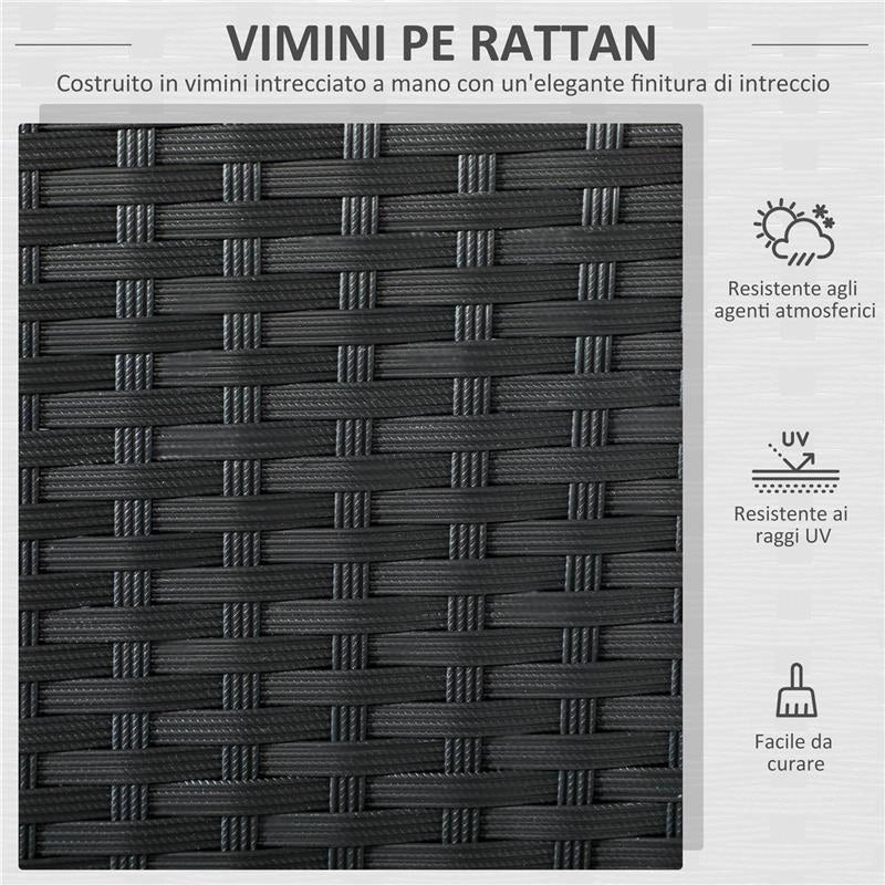 DIVANO DA GIARDINO A 2 POSTI CON CUSCINO E BRACCIOLI IN RATTAN PE E ACCIAIO, 100X54X80CM, NERO
