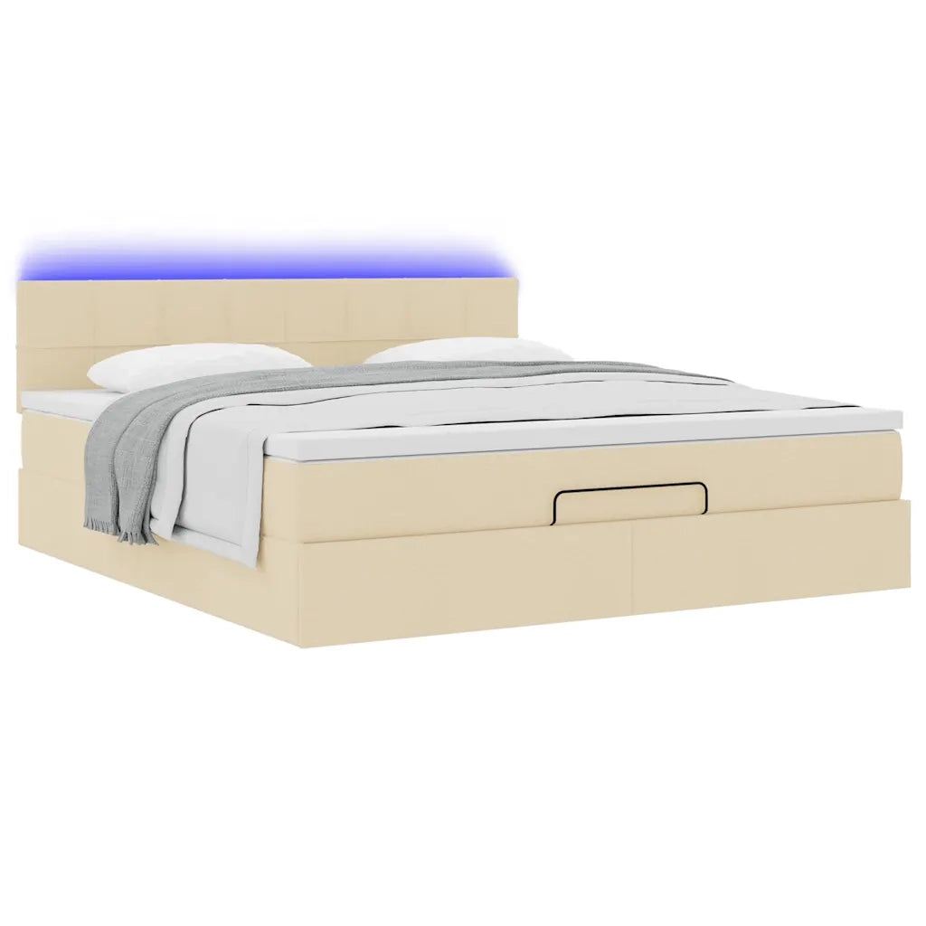Pouf Letto con Materasso e LED Crema 180x200cm in Tessuto 3312331