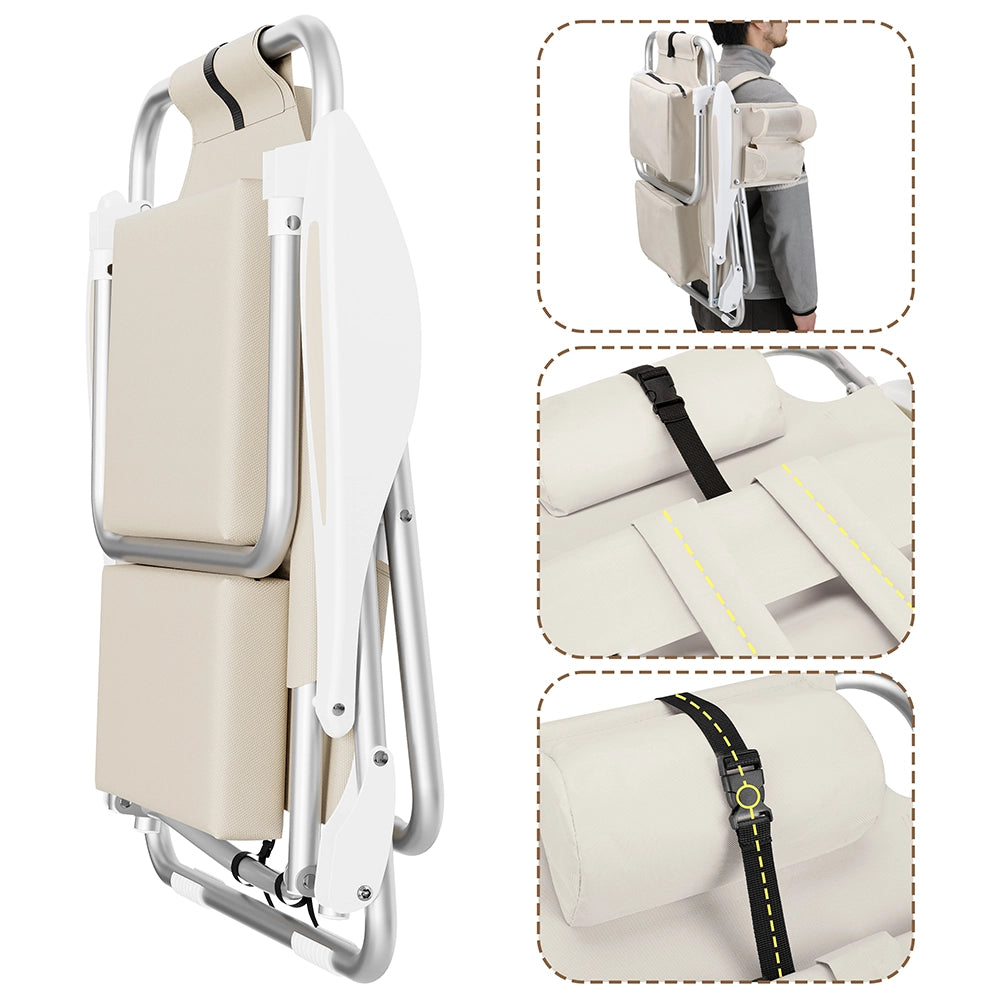 Spiaggina Pieghevole Alluminio con Borsa Termica Reclinabile e Spallacci Beige