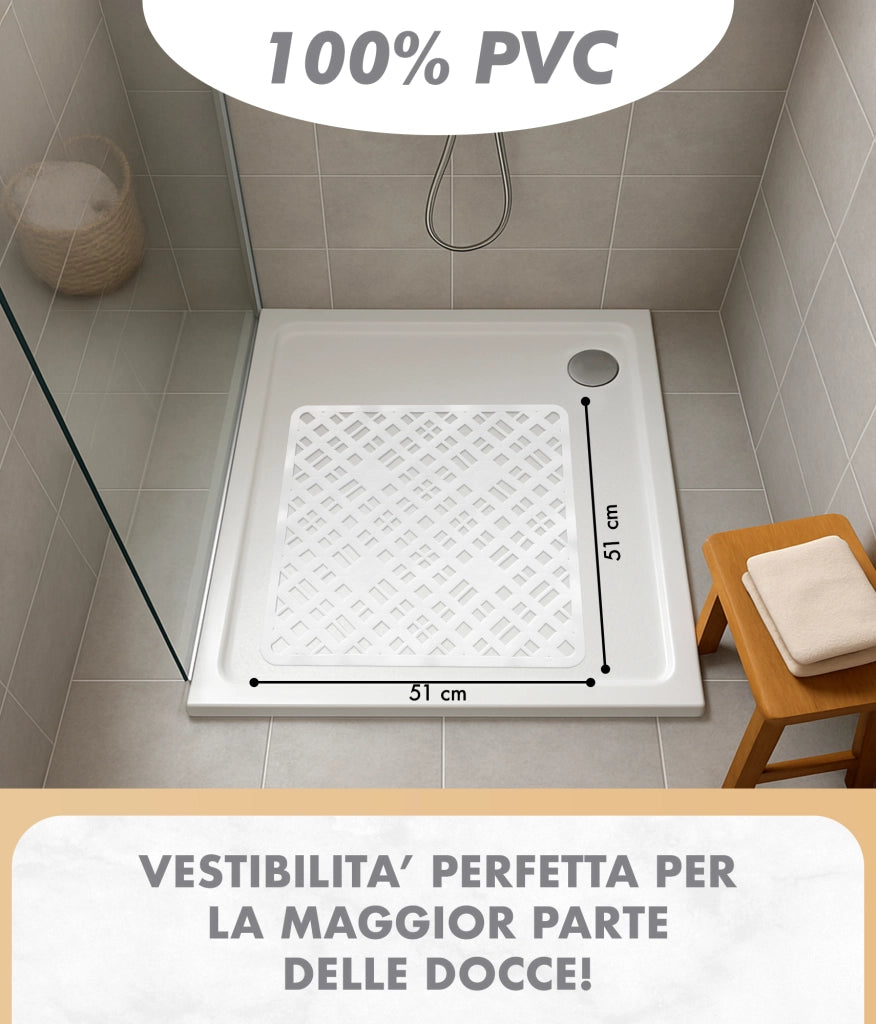 Prodotto Italiano Di Qualità Tappeto Per Doccia o Vasca 2 Misure Disponibili Grande Antiscivolo Con Ventose Antifumma Tappeti Bagno Lavabili In Lavatrice BPA free Tappetino  Per doccia - Alisma