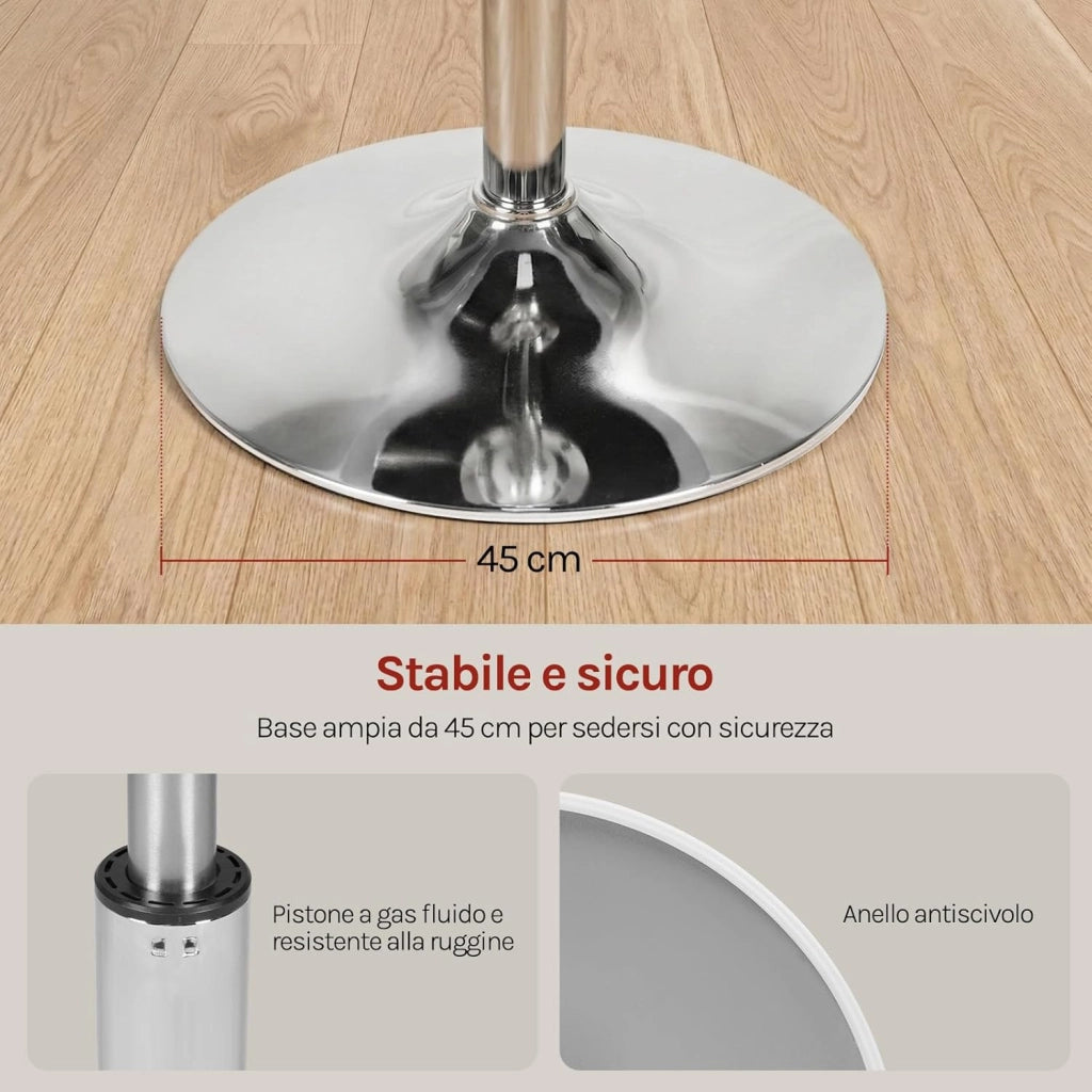Sgabello per Toeletta Trucco con Schienale, Sedia Moderna Sala da Pranzo Girevole a 360°, Altezza Regolabile, in Tessuto Teddy e PU, per Camera da Letto, Ufficio Domestico, Bianco+Grigio