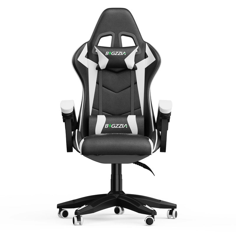Sedia da gioco,  Sedia da gioco ergonomica, altezza regolabile, schienale reclinabile, braccioli e poggiatesta, nero e bianco