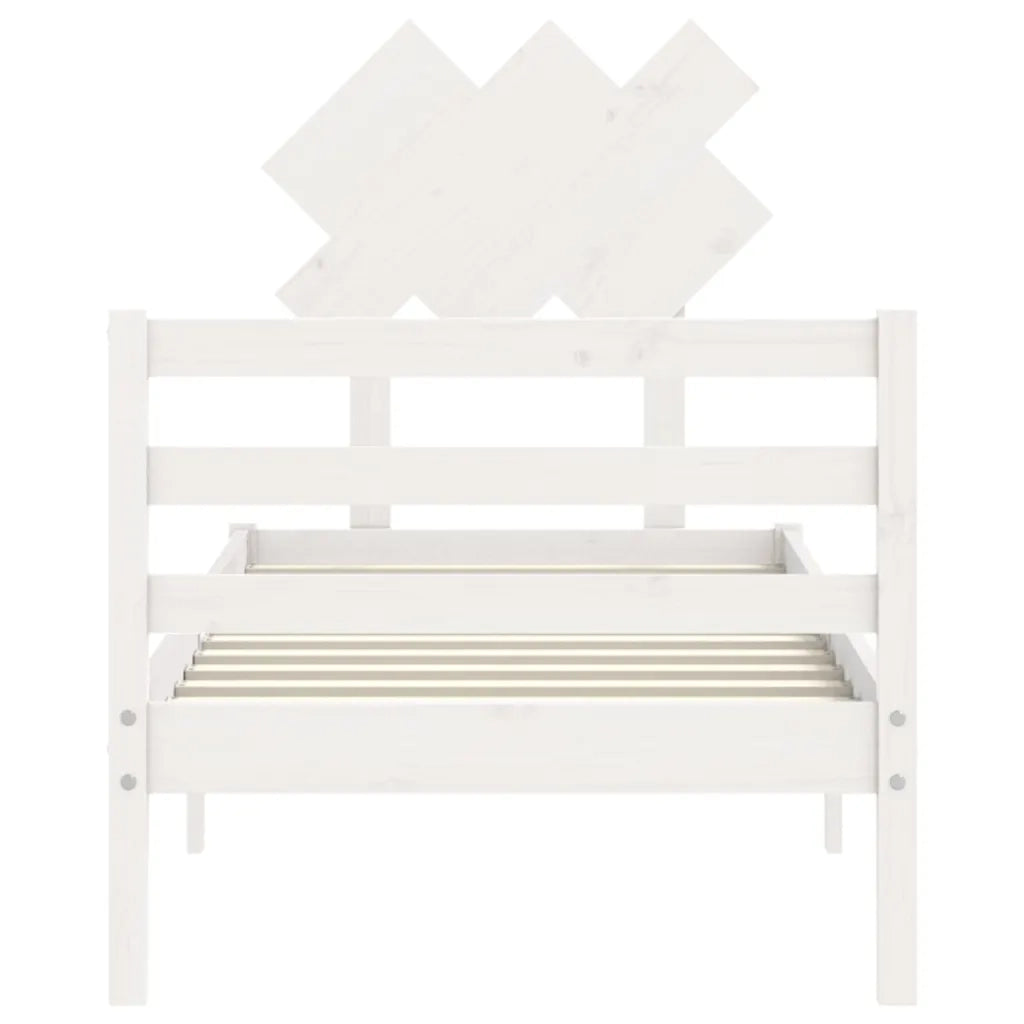 Giroletto con Testiera-Struttura Letto con testiera Bianco 90x200 cm in Legno Massello 868930