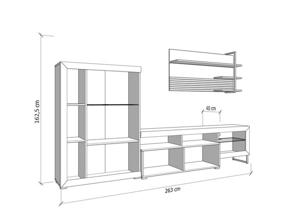 Mobile Soggiorno Dueville, Parete Attrezzata Modulabile, 263x40x162.5h cm Bianco