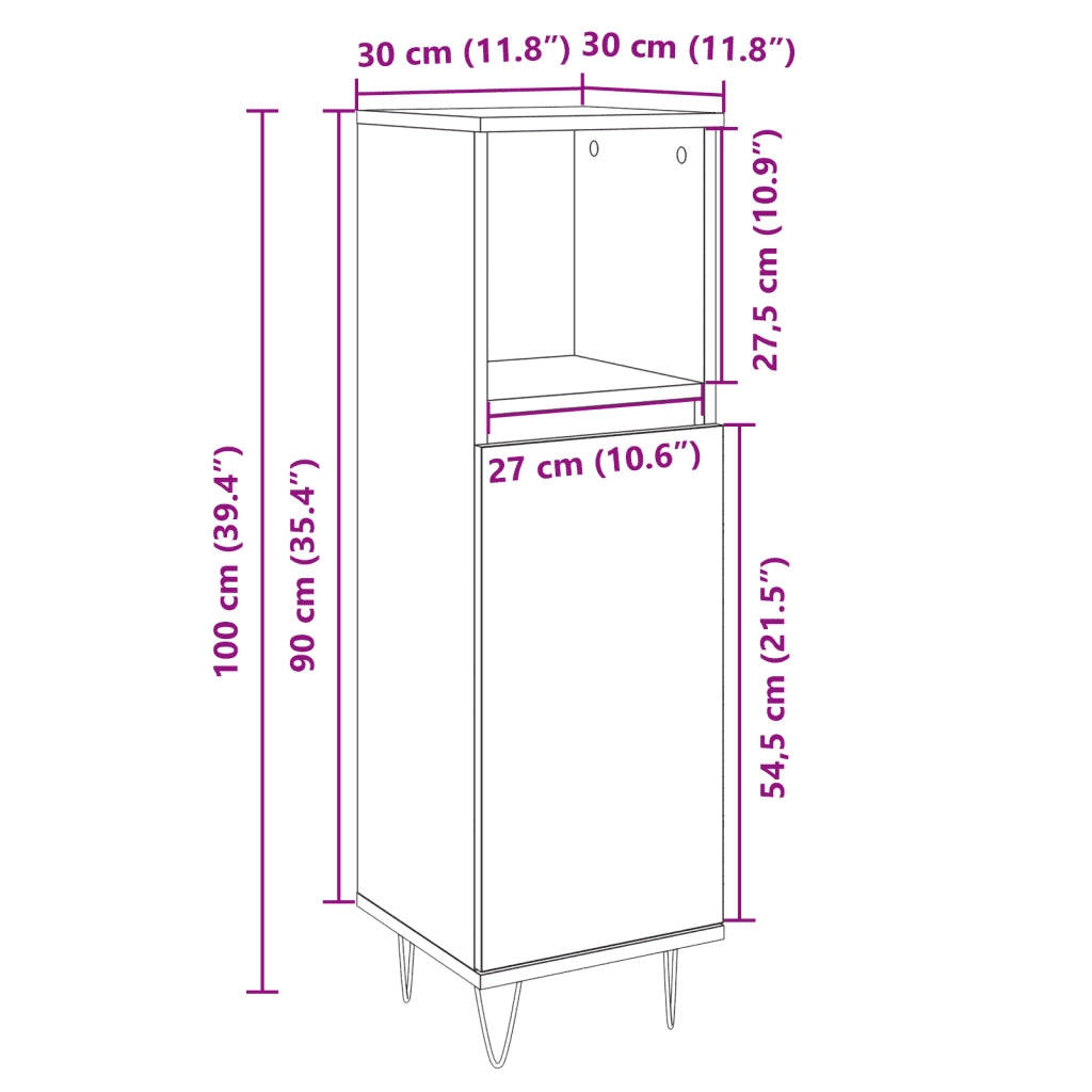 Armadietto da Bagno Rovere Sonoma 30x30x100cm Legno Multistrato 849671