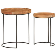 Set 2 pz Tavolini da salotto | Tavolino da caff¨¨ | Tavolino da Soggiorno Legno Massello di Acacia e Acciaio