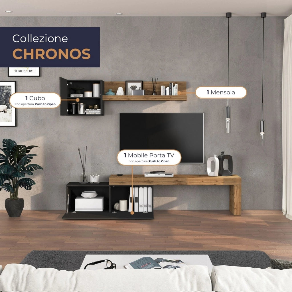 WHOUS Parete attrezzata Chronos set soggiorno antracite opaco e rovere 180/290x40 cm