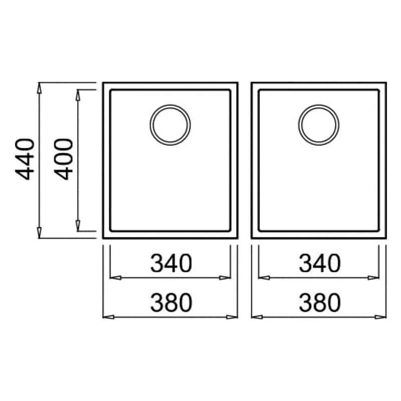 Lavello Elleci Incasso 2 vasche 38x44 Quadra 200 Sottotop Keratek Plus Nero Black Assoluto LKQ20086BSO
