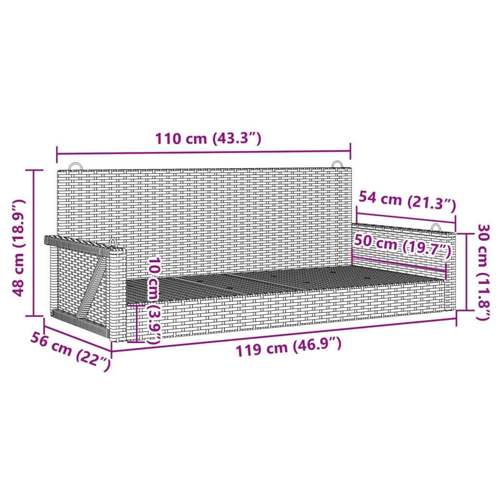 Panca da Giardino | Panchina a Dondolo Marrone 119x56x48 cm in Polyrattan