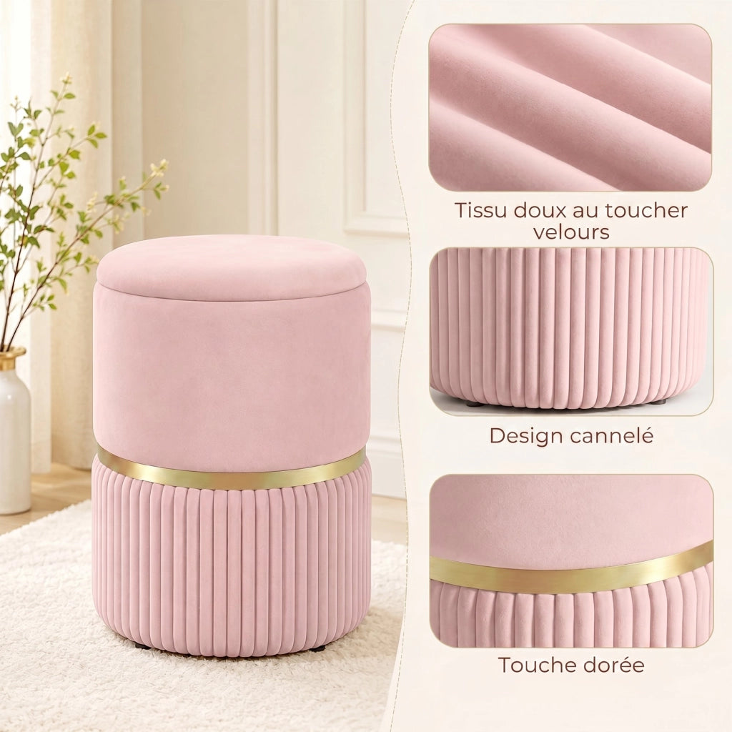 Pouf contenitore con cuscino in velluto ¨C Xylo ¨C Rosa 36x36x44 cm