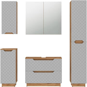 Set di mobili da bagno Lotta, Rovere/grigio con struttura in piastrelle, 5 parti