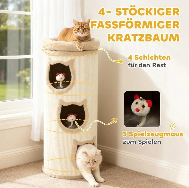 Tiragraffi a torre 95,5 cm con 3 cucce e letto superiore