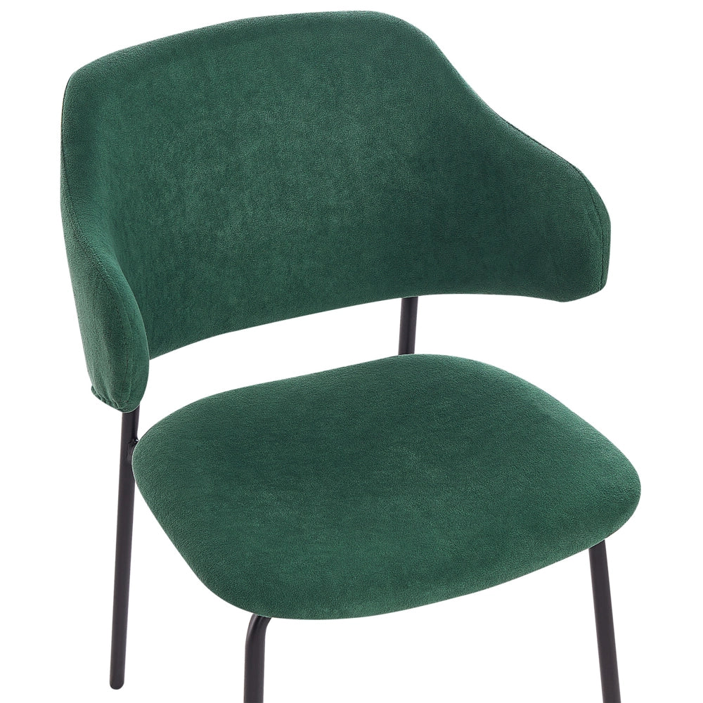 Set di 2 sedie da pranzo con sedile imbottito in tessuto verde senza braccioli schienale curvo stile moderno