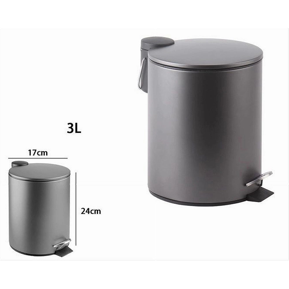 Trade Shop - Pattumiera Acciaio Pedale 3 Lt Bidone Cestino Spazzatura Bagno Casa Grigio 87451 -