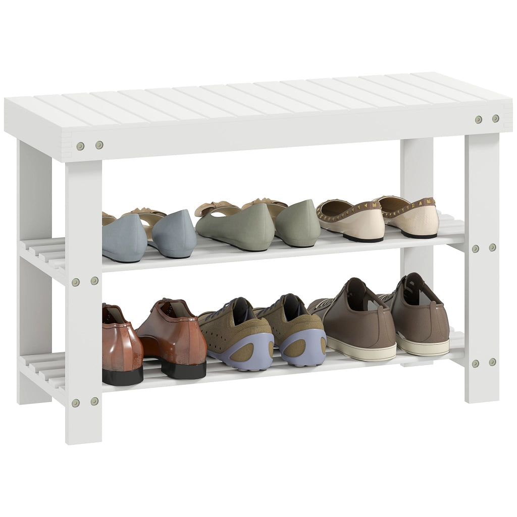 Cassettiera Scarpiera in Bambu con Seduta e Ripiani ¨C Zephmum ¨C Bianco 70x28x45 cm