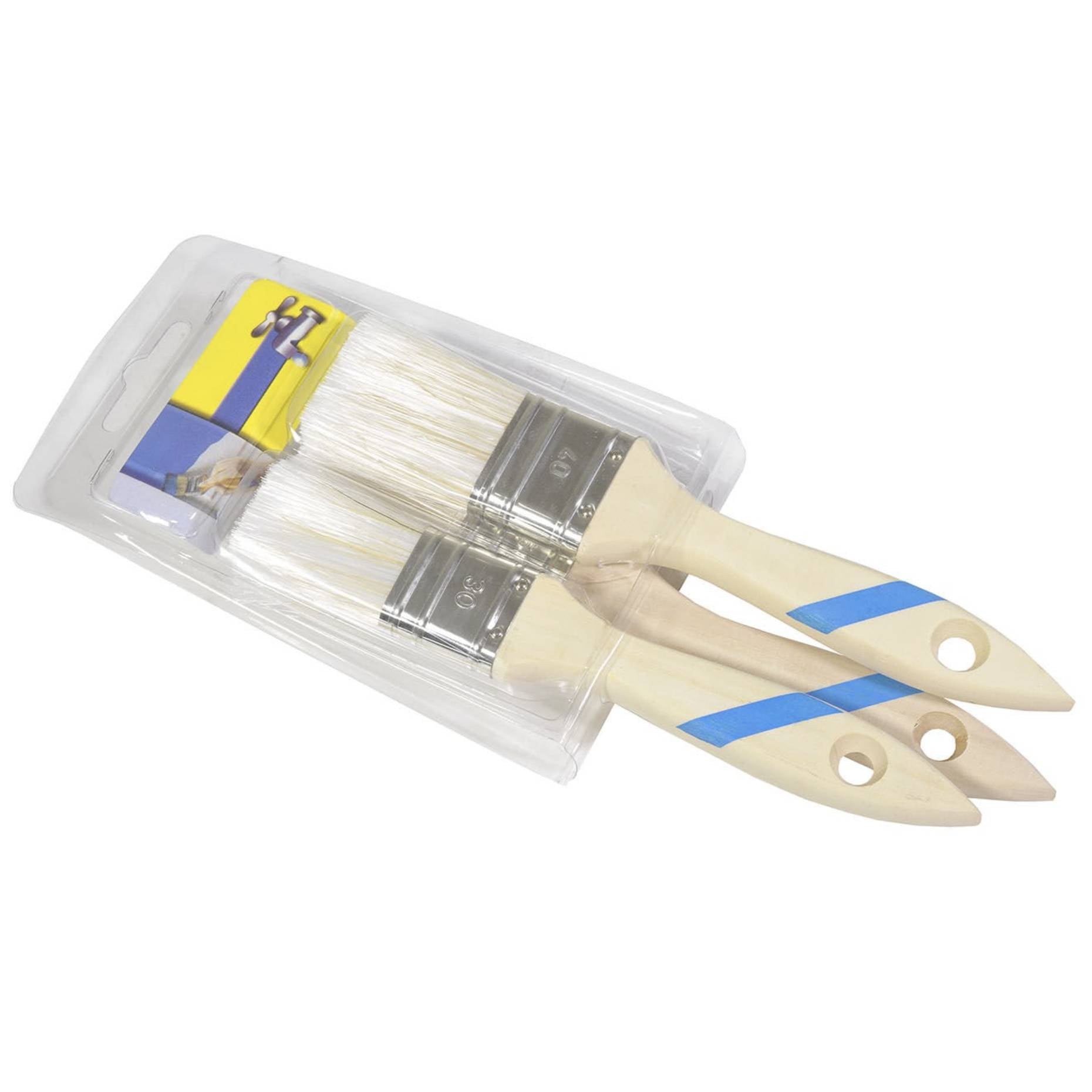 Kit 3 pennelli con manico in legno colore marrone e blu