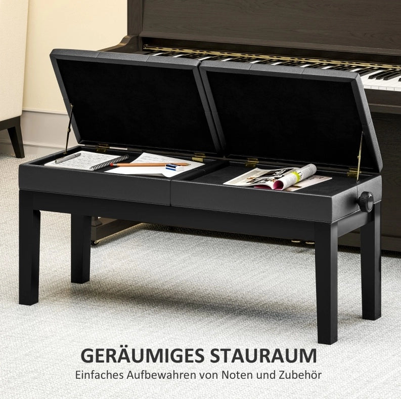 Sgabello da Piano con Contenitore 105x37x48-58 cm， Similpelle Nera