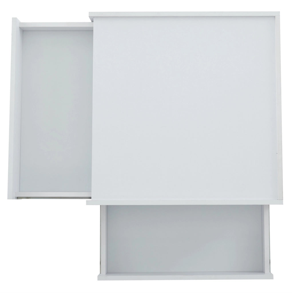 Tavolino da salotto girevole 360° 60 x 60 x 38 cm in truciolare bianco; con 2 cassetti