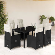 vidaXL Set da Bistrò da Giardino 7 pz con Cuscini Nero in Polyrattan