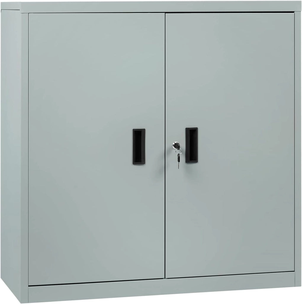 Armadio per Archiviazione con Serratura e Ripiano Regolabile in Altezza, Armadio Multiuso per Ufficio in Metallo, Nero, L90xH92xP40 cm, ASK12sz
