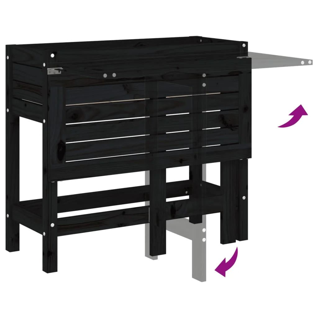 Fioriera rialzata per piante e fiori giardino da terrazza con piano pieghevole legno massello di pino nero 02_0038583
