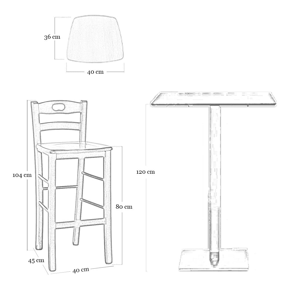 Sgabello snack h 80 cm in legno noce chiaro con manico e seduta in massello