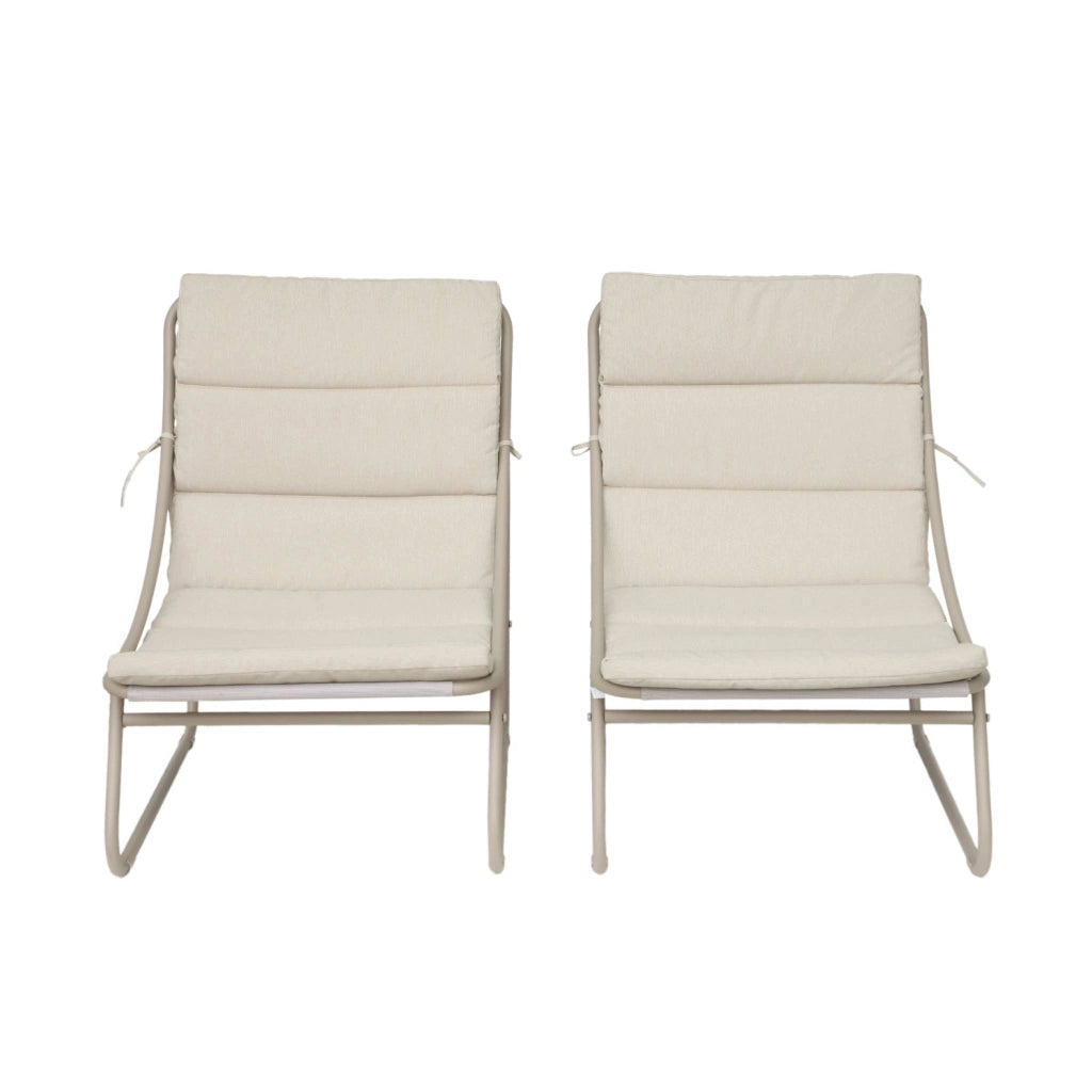 Set 2 lettini prendisole in acciaio, beige