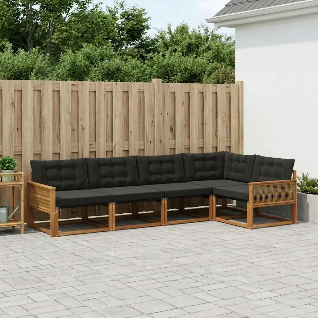 Set di divani da esterno con cuscino 5 pcs Naturale e Nero 3381428