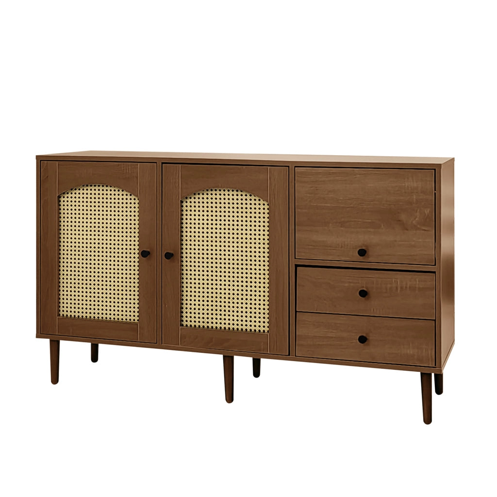 Credenza Stile Rustico con Ante in Rattan ¨C MINIMAL ¨C 130x75,5x40 cm