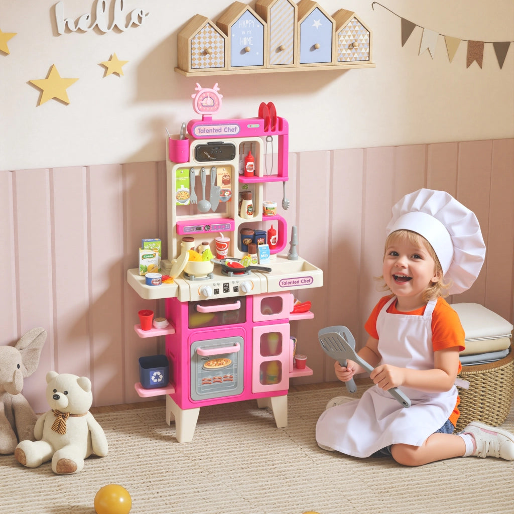 Cucina Giocattolo per Bambini 3-6 Anni con 104 Accessori, in PP, PE e ABS, 52.5x22x100 cm, Rosa