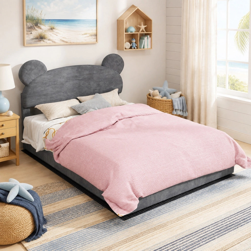 Letto imbottito con contenitore a sollevamento 140x200 cm in tessuto grigio