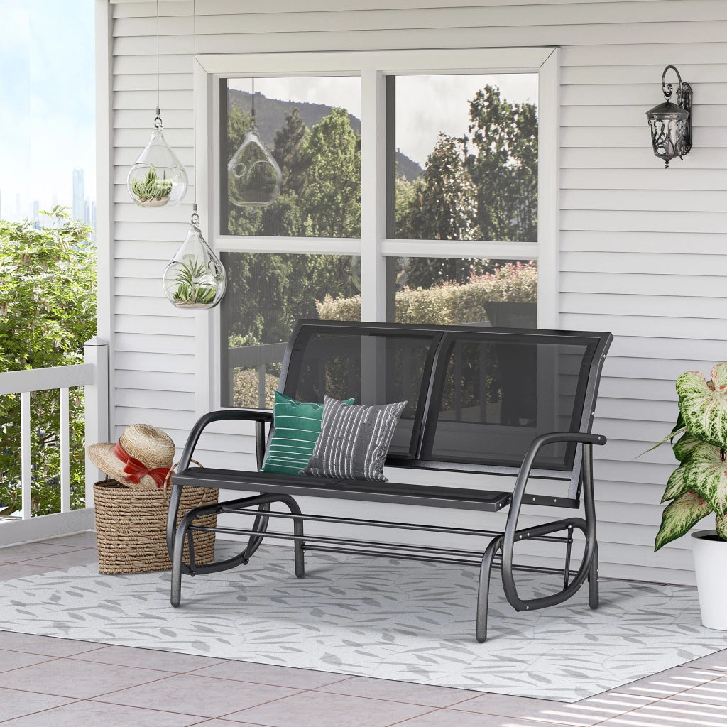 Sedia a dondolo da giardino; panchina da giardino con meccanismo dondolo; capacità di carico 200 kg; 120 x 70 x 85 cm; nera