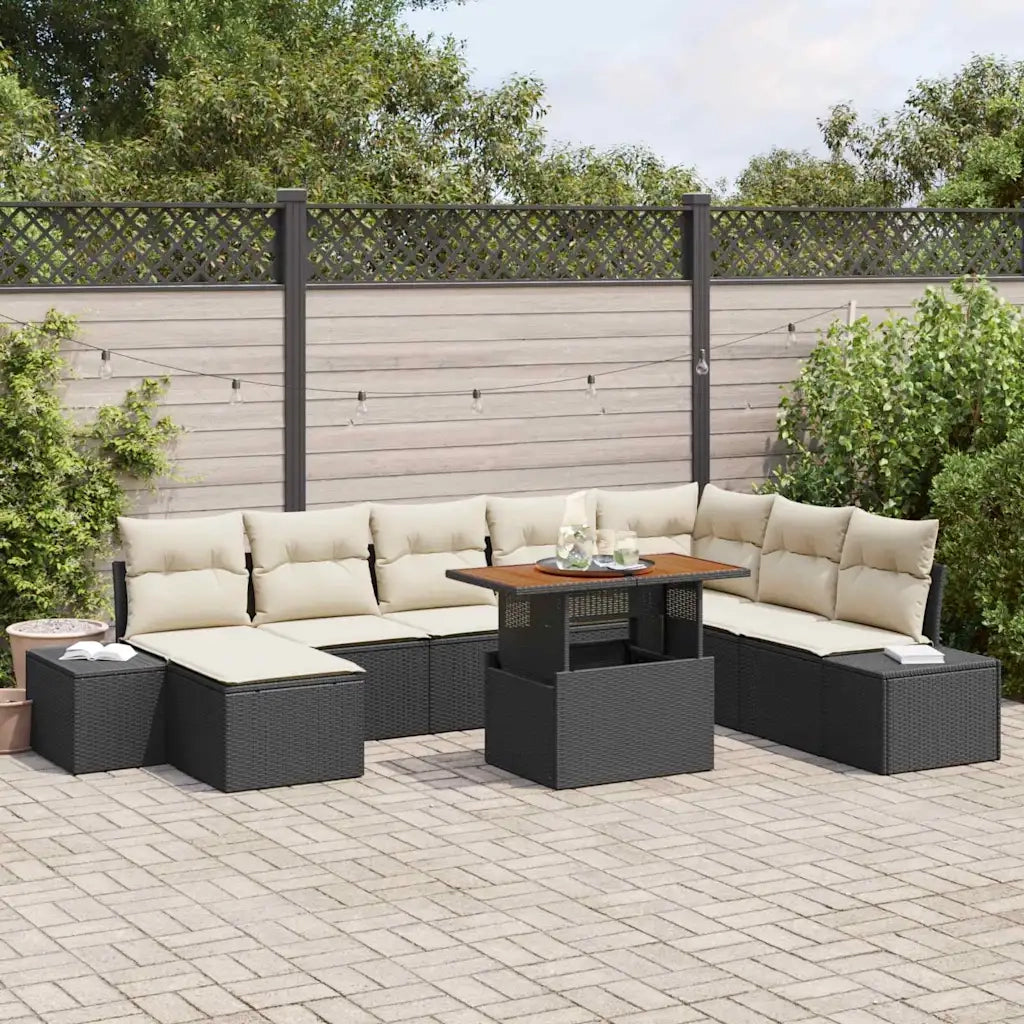 Set da Pranzo per Giardino con cuscino 9 pcs Nero e Crema 3349998