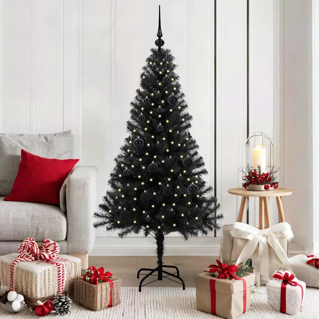 Albero di Natale | Decorazioni natalizie con 150 LED con supporto Nero 150 cm PVC